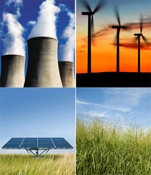 nuclear, wind turbines, solar panel, grass